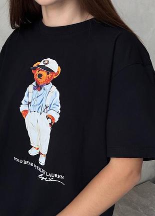 Футболка жіноча polo ralph lauren чорна з принтом polo bear