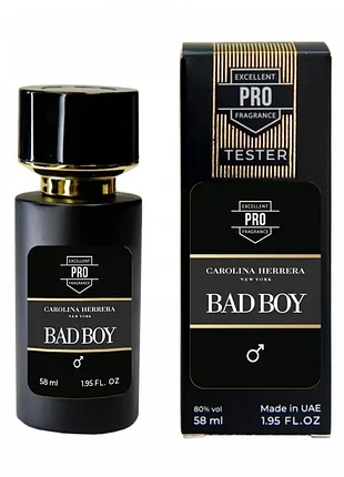 Мужской парфюм carolina herrera bad boy тестер pro 58 мл - пряный восточный аромат с какао и бобами тонка (22648)