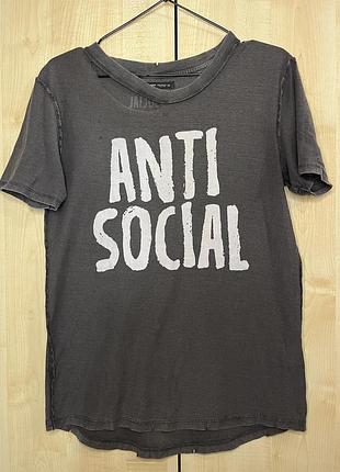 Футболка гранж варена з потертостями anti social