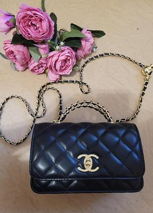 Сумка жіноча chanel маленька стьобана чорна через плече