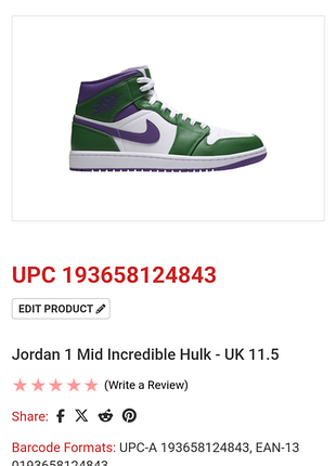 Кроссовки jordan 1 mid incredible hulk