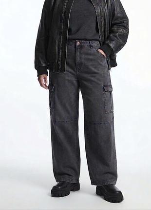 Стильні сірі широкі джинси-карго wide leg / прямі, розмір eur 46 (plus size)