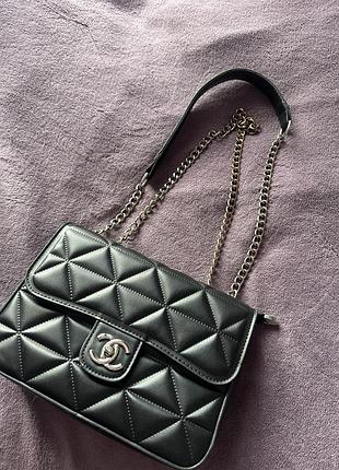 Сумка жіноча chanel стьобана чорна через плече