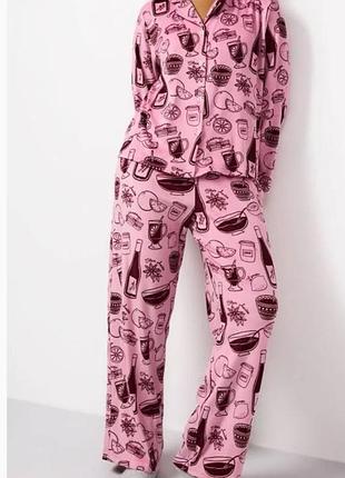 Піжама жіноча велюрова рожева з принтом (3xl, 4xl)