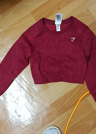 Лонгслів спортивний gymshark бордовий укорочений