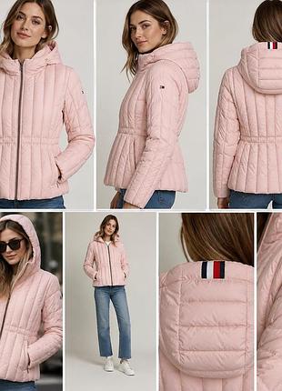 Жіноча куртка-пуховик tommy hilfiger рожева приталена з капюшоном