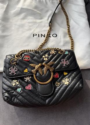 Сумка жіноча pinko love mini lady puff magic pins чорна шкіряна маленька стьобана