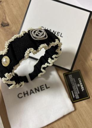 Обруч для волосся chanel чорний з декором