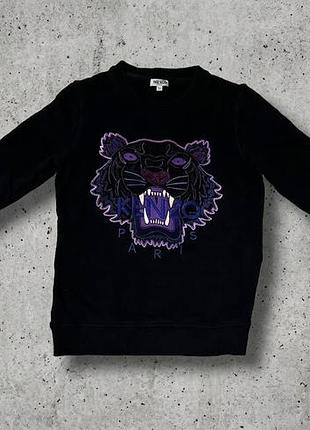 Черный свитшот kenzo с фирменной вышивкой тигра