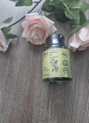 Дієтична добавка heroot premium berberine with cinnamon (берберин з корицею), 60 капсул — нова