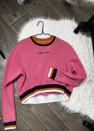 Жіночий світшот tommy jeans tjw crop tipping укорочений рожевий