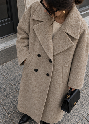Довге двобортне пальто zara oversize, бежеве, спущене плече, s