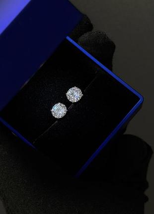 Сережки-пусети срібні з муасанітами 2 карати