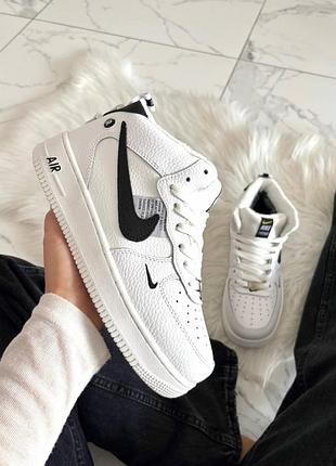 Nike air force 1 high sport white black хутро
