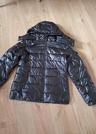Куртка moncler чорна стьобана з капюшоном