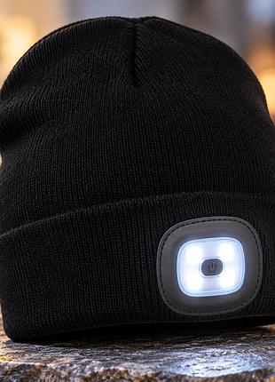 Аккумуляторная шапка с led-фонариками usb / шапка b028 с двойной подсветкой спереди и сзади
