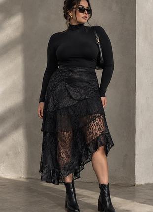 Актуальна трендова спідниця з мереживом асиметричного крою батал plus size shein uk 14/xl/42 🔥🔥🔥