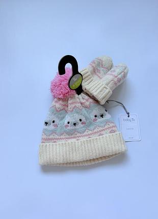 Ніжний зимовий комплект baby tu (шапочка + рукавички)