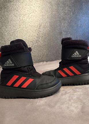 Дитячі чоботи adidas зимові чорні з червоним на липучці