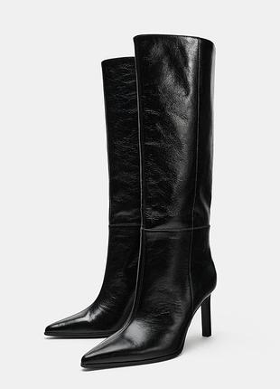 Шкіряні чорні чоботи жіночі zara