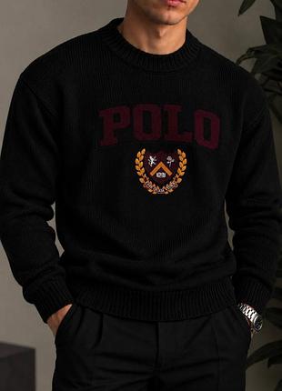 Светр чоловічий polo ralph lauren чорний в'язаний з написом