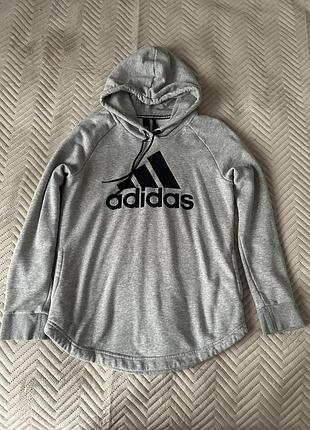 Худі жіноче adidas сіре з капюшоном та логотипом