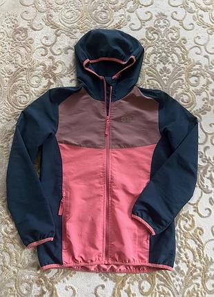 Вітрівка для дівчинки jack wolfskin, розмір 164, синьо-коралова
