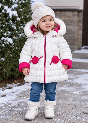 Зимова куртка для дівчинки babys wear 98 см біла з рожевим