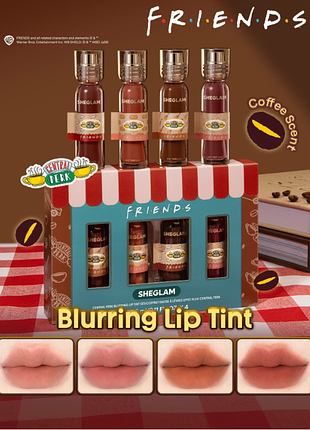 Набор тентов для губ sheglam friends central perk blorring lip tint set, 4 шт × 3,5 мл - с эффектом размытия и кофейным ароматом (6372)