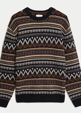 Мужской джемпер m&amp;s из шерсти ягненок fair isle crew neck
