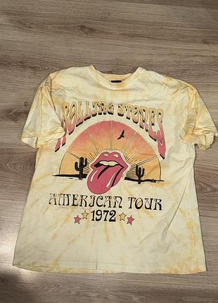 Футболка pull&bear the rolling stones tie-dye жовта розмір l