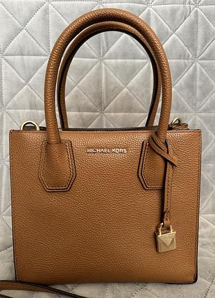 Сумка крос-боді жіноча michael kors mercer medium messenger шкіряна коричнева