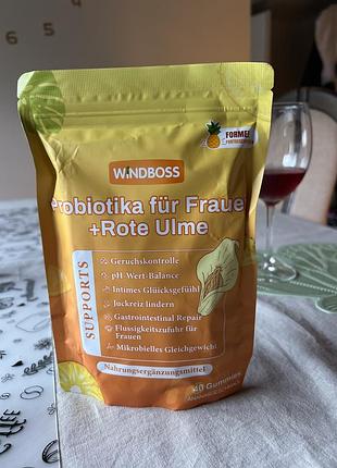 Дієтична добавка windboss probiotische gummies für frauen з пробіотиками та червоною ульмою, 40 желейних цукерок