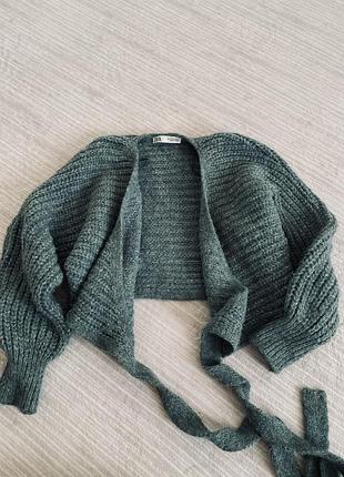Светр жіночий zara укорочений смарагдовий із зав'язками