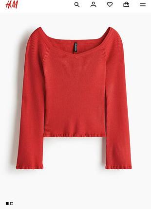 Жіночий лонгслів h&m червоний в рубчик розмір l