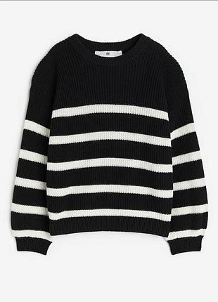 Джемпер h&m для дівчинки в'язаний у смужку чорно-білий