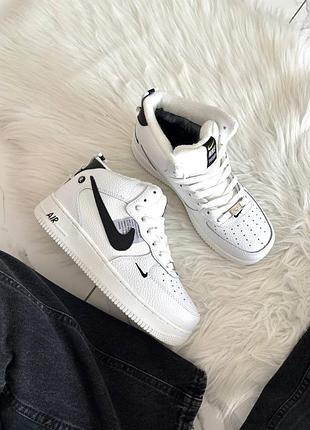 Жіночі кросівки nike air force 1 high sport white black хутро🤍