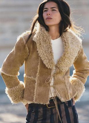 Жіноча коротка дублянка жакет з штучного хутра zara