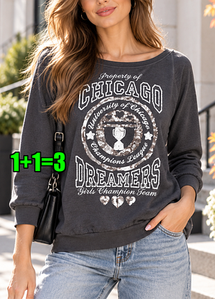 🤩1+1=3** стильний темно-сірий жіночий світшот светр з паєтками select, розмір 44 - 46