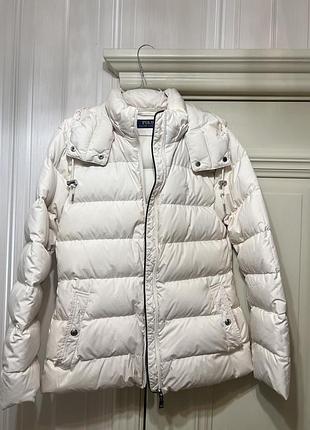 Куртка-пуховик polo ralph lauren біла дута з капюшоном