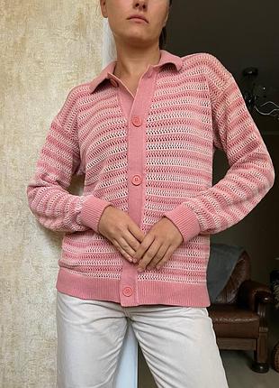 Ажурний рожевий кардиган у смужку від zara