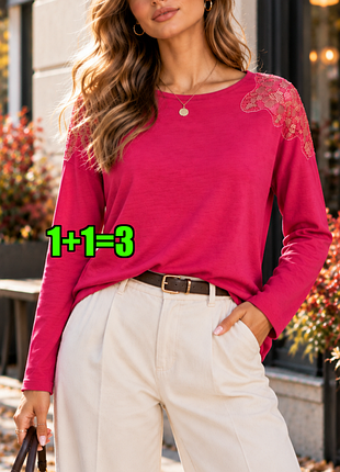 🤩1+1=3** розовый женский свитер лонгслив с кружевом marks&amp;spencer, размер 48 - 50