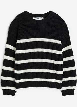 Джемпер h&m для дівчинки в'язаний у смужку чорно-білий