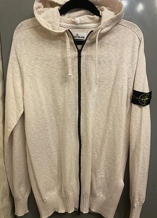 Чоловічий кардиган stone island з капюшоном бежевий