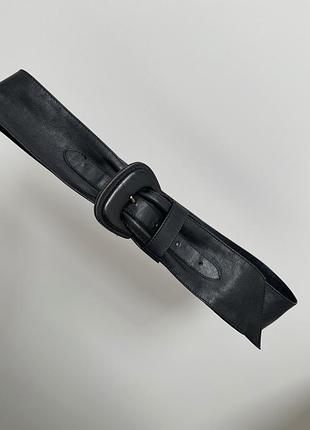 Шкіряний вінтажний широкий пояс ремінь, 80 85 90 натуральна шкіра, чорний, базовий, мінімалістичний, під сукню, плаття, жакет, пальто