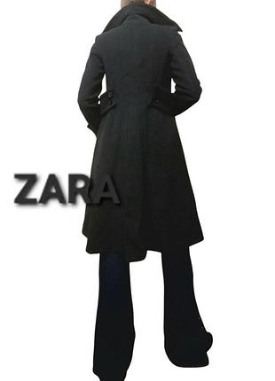 Пальто шерстяное миди приталенное  zara xs-s серое