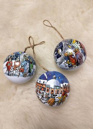 Красиві ялинкові прикраси-кульки-шкатулки (emma bridgewater winter scene tin baubles)