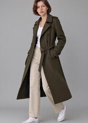 Пальто жіноче the kooples оливкове двобортне з поясом