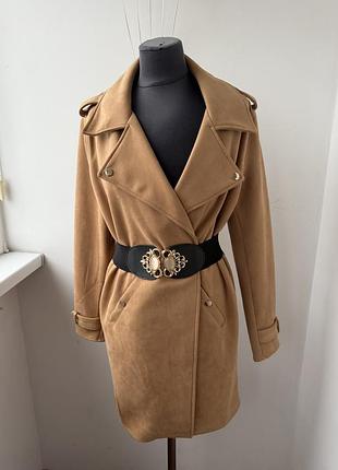 Стильне пальто екозамша колір кемел manor woman р. 42 (l/xl) стан ідеальний
