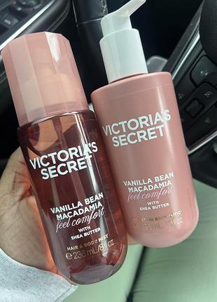 Набір victoria's secret vanilla bean macadamia feel comfort спрей та лосьйон для тіла
